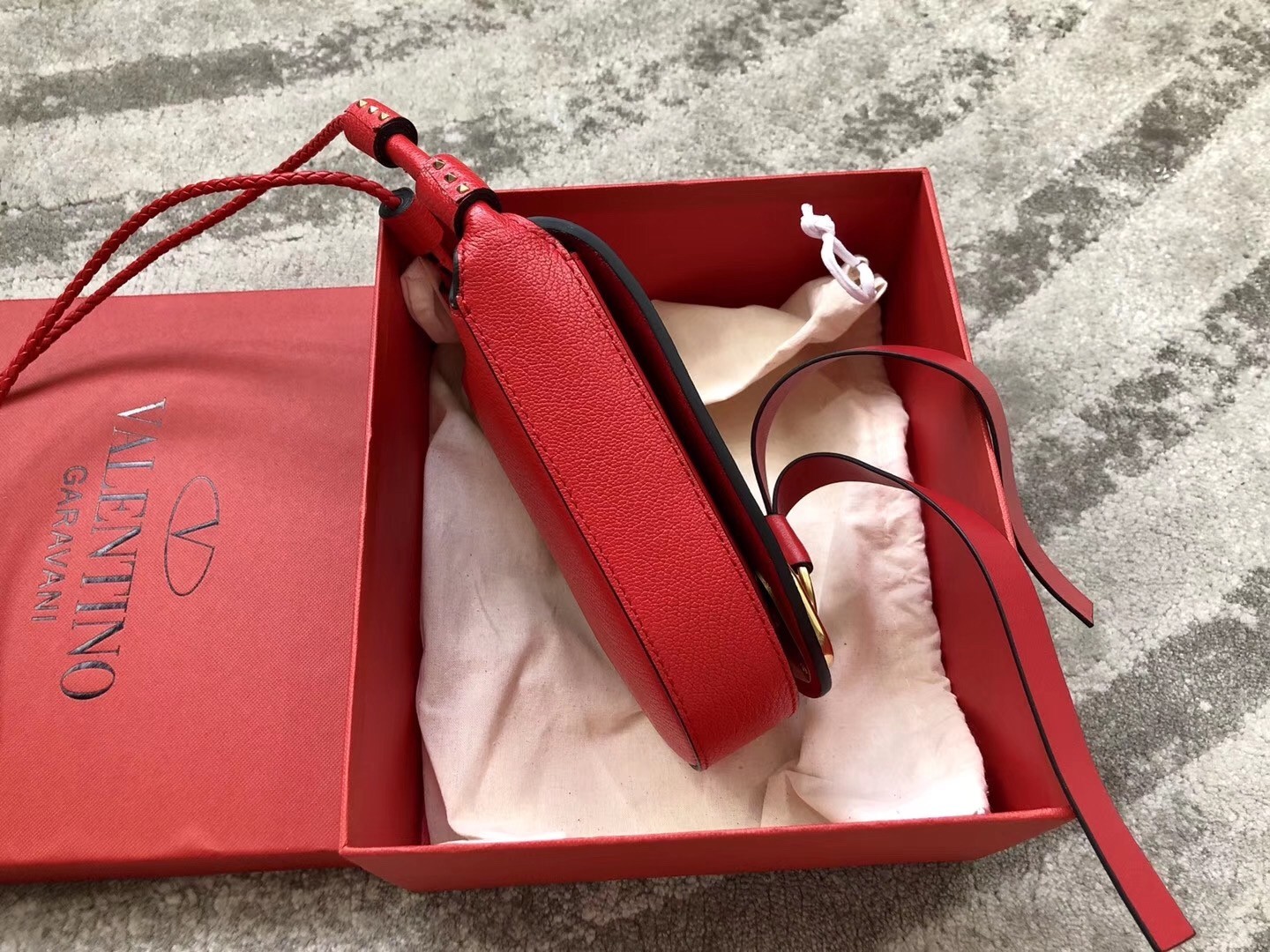 Valentino Small Vring Crossbody Bag In Red Goatskin 318