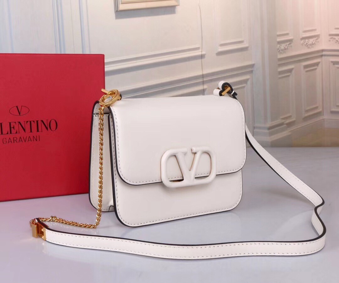 Valentino Small Vsling Shoulder Bag In White Calfskin 477