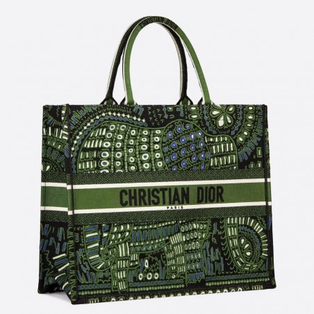 Dior Book Tote Dior Bag In Green Animals Embroidered Canvas  785