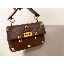 Valentino Medium Roman Stud Chain Bag In Teak Brown Nappa 010