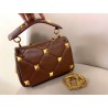 Valentino Medium Roman Stud Chain Bag In Teak Brown Nappa 010