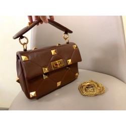 Valentino Medium Roman Stud Chain Bag In Teak Brown Nappa 010