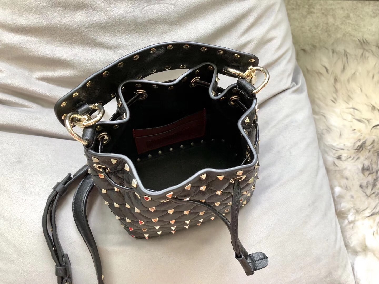 Valentino Mini Rockstud Spike Bucket Black Bag 541