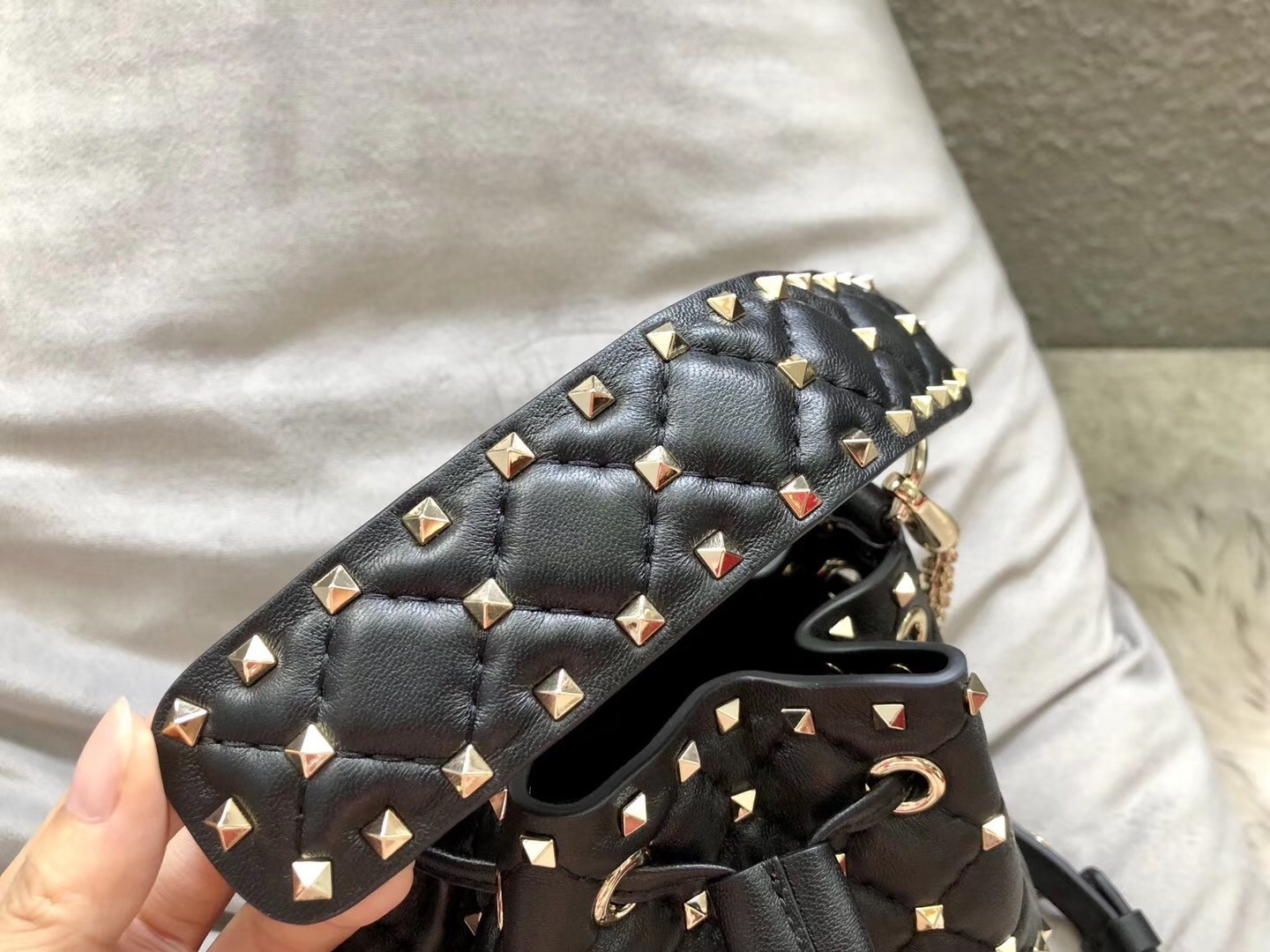 Valentino Mini Rockstud Spike Bucket Black Bag 541