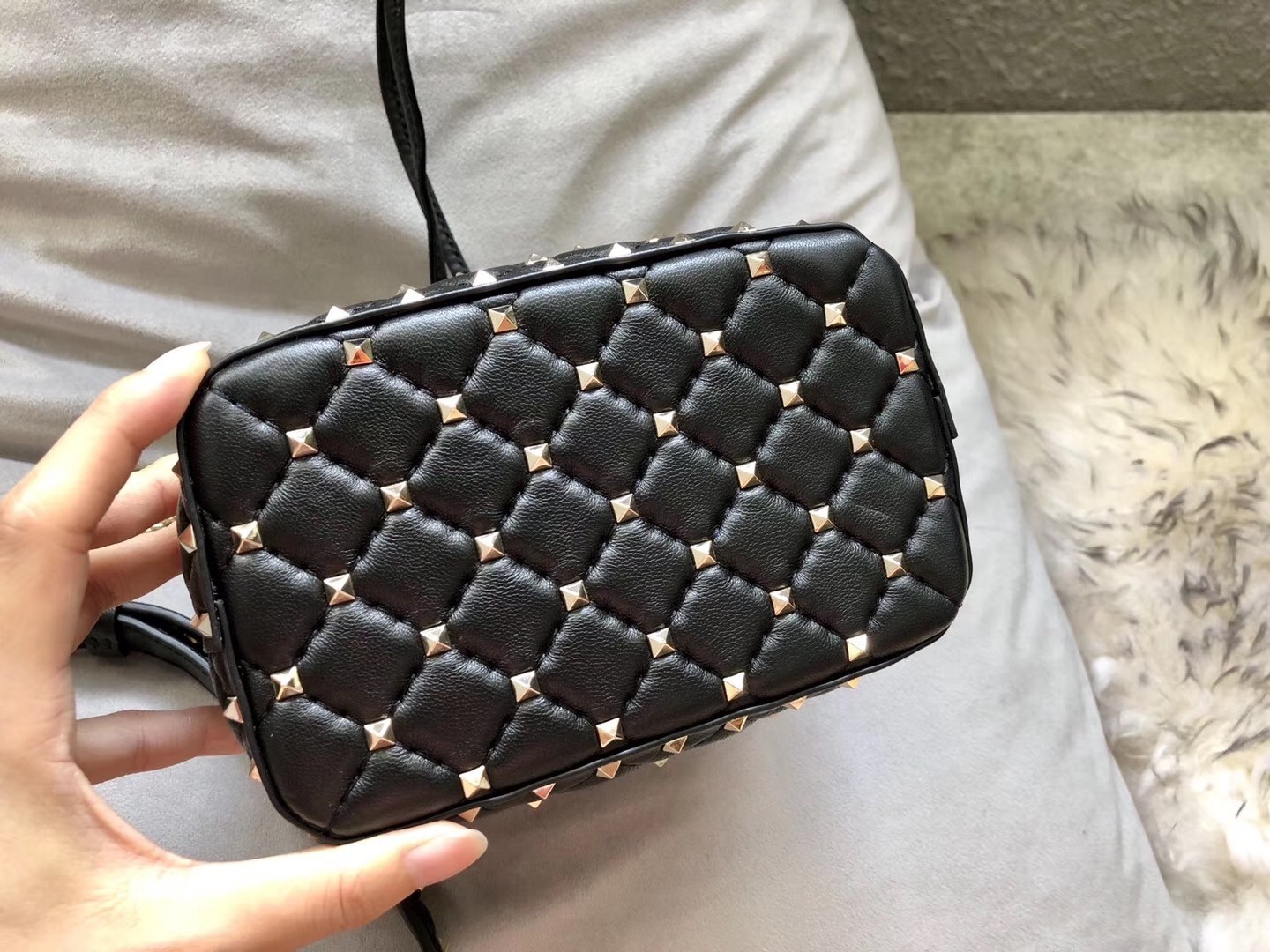 Valentino Mini Rockstud Spike Bucket Black Bag 541