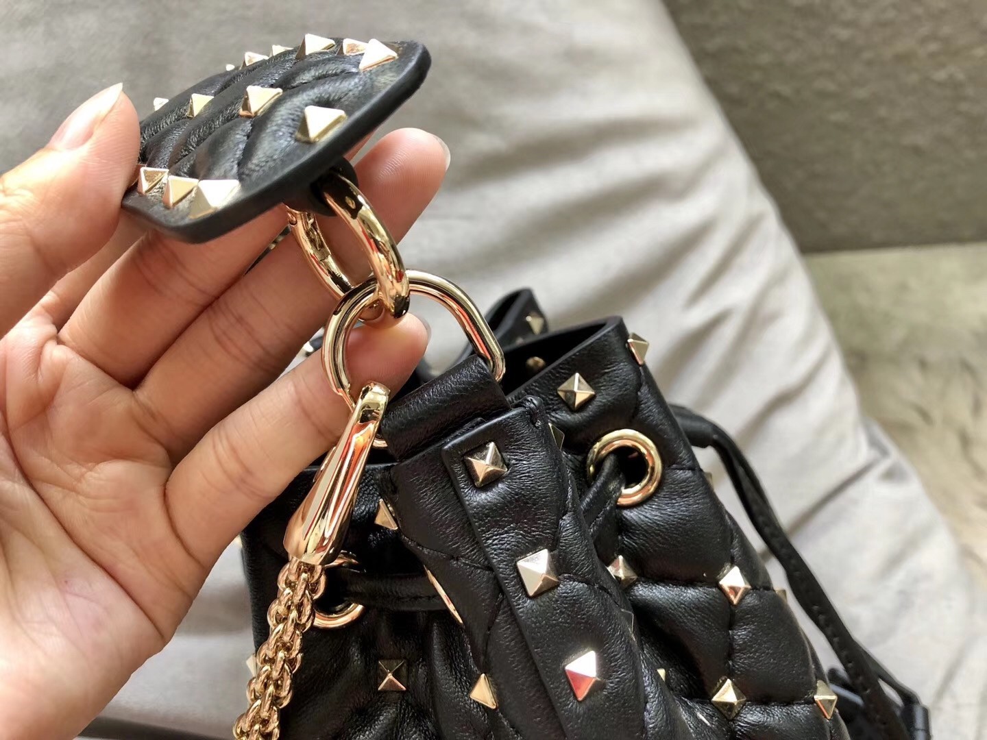 Valentino Mini Rockstud Spike Bucket Black Bag 541