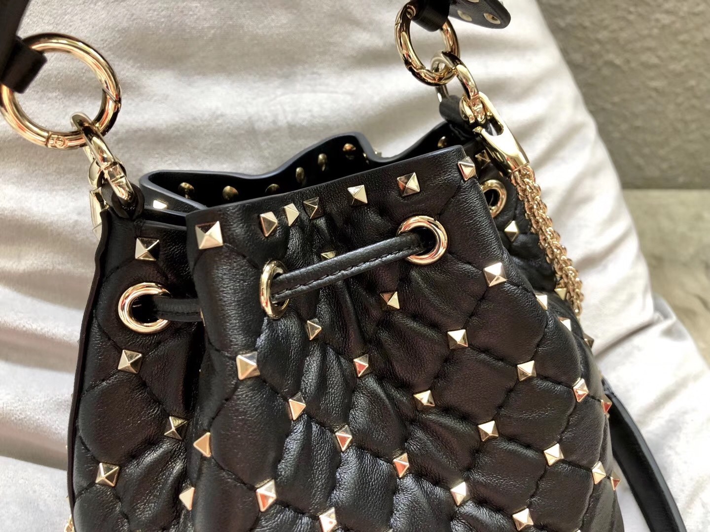 Valentino Mini Rockstud Spike Bucket Black Bag 541