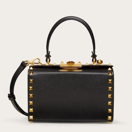 Valentino Rockstud Alcove Box Bag In Black Calfskin 745