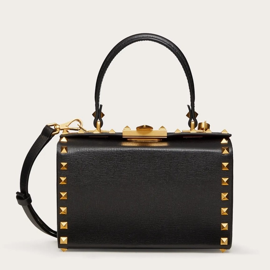 Valentino Rockstud Alcove Box Bag In Black Calfskin 745