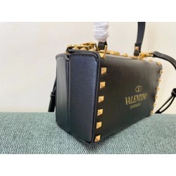 Valentino Rockstud Alcove Box Bag In Black Calfskin 745