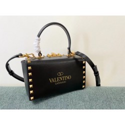 Valentino Rockstud Alcove Box Bag In Black Calfskin 745