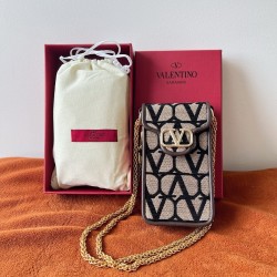 Valentino Loco Phone Case in Black Toile Iconographe with Chain 779