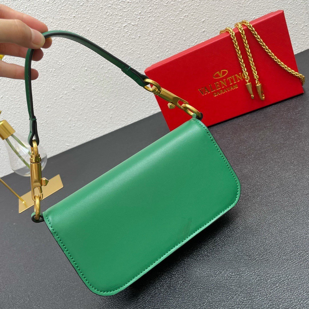 Valentino Loco Small Shoulder Bag In Green Calfskin 822