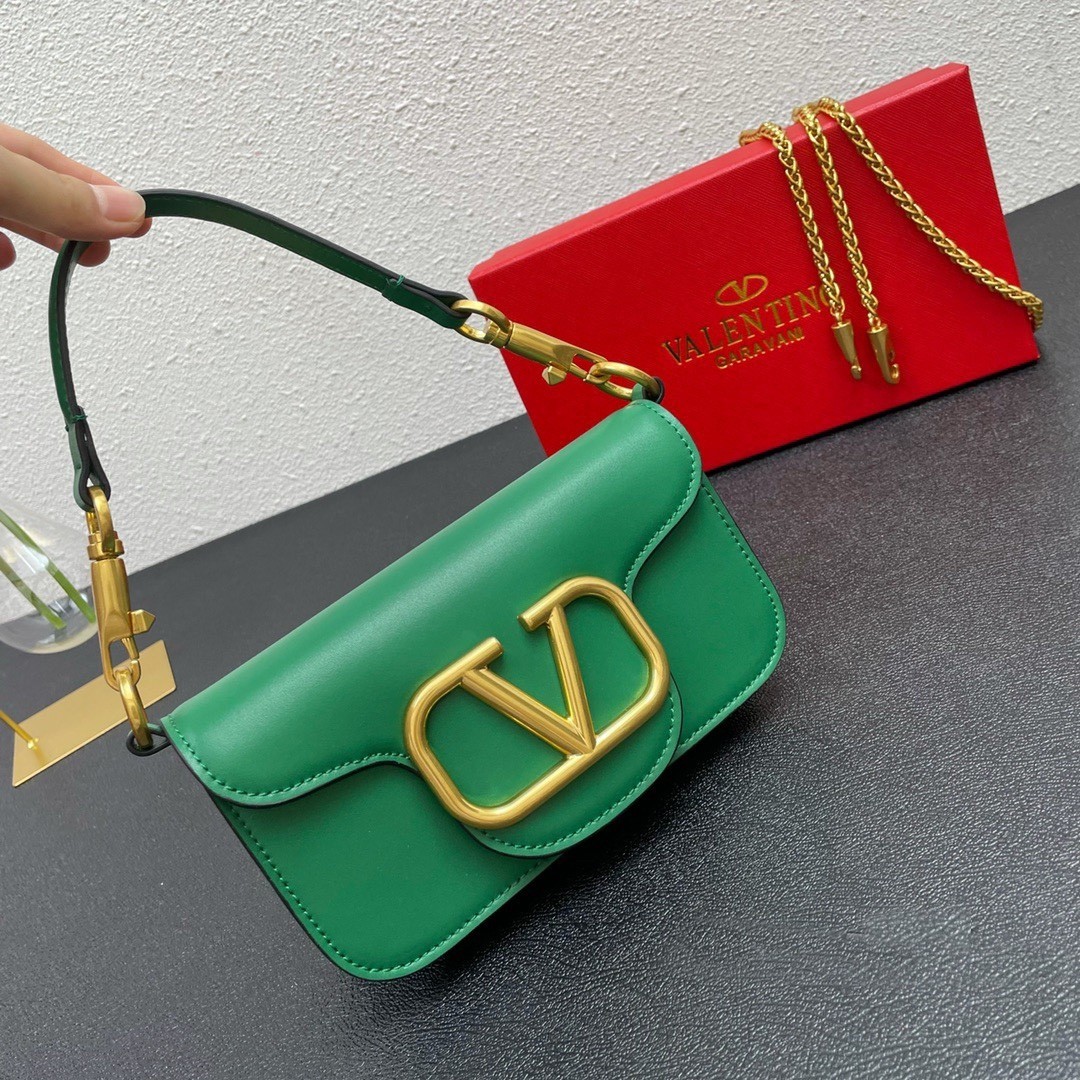 Valentino Loco Small Shoulder Bag In Green Calfskin 822