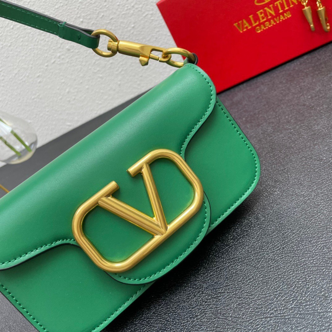 Valentino Loco Small Shoulder Bag In Green Calfskin 822