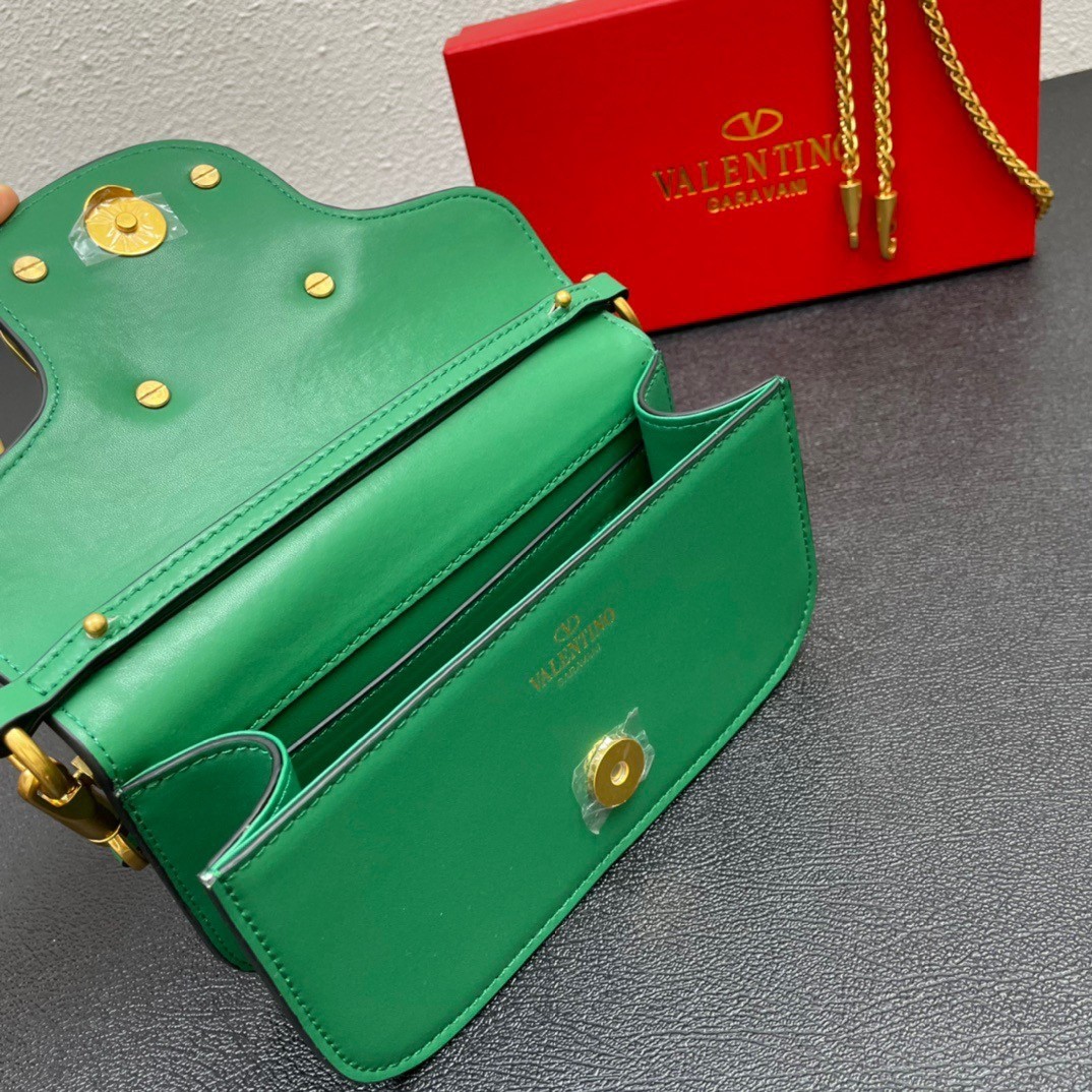 Valentino Loco Small Shoulder Bag In Green Calfskin 822