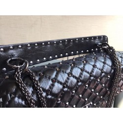 Valentino Large Crinkled Lambskin Rockstud Spike Shoulder Bag 924