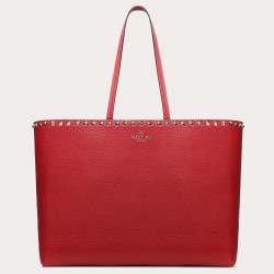 Valentino Rockstud Large Shopping Bag In Red Leather 584