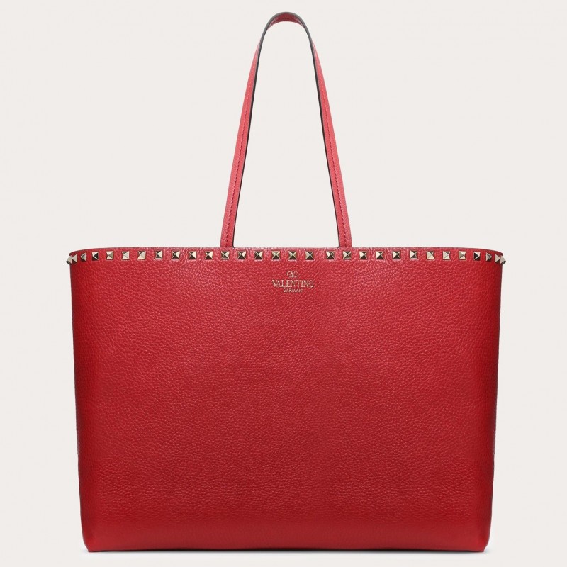 Valentino Rockstud Large Shopping Bag In Red Leather 584