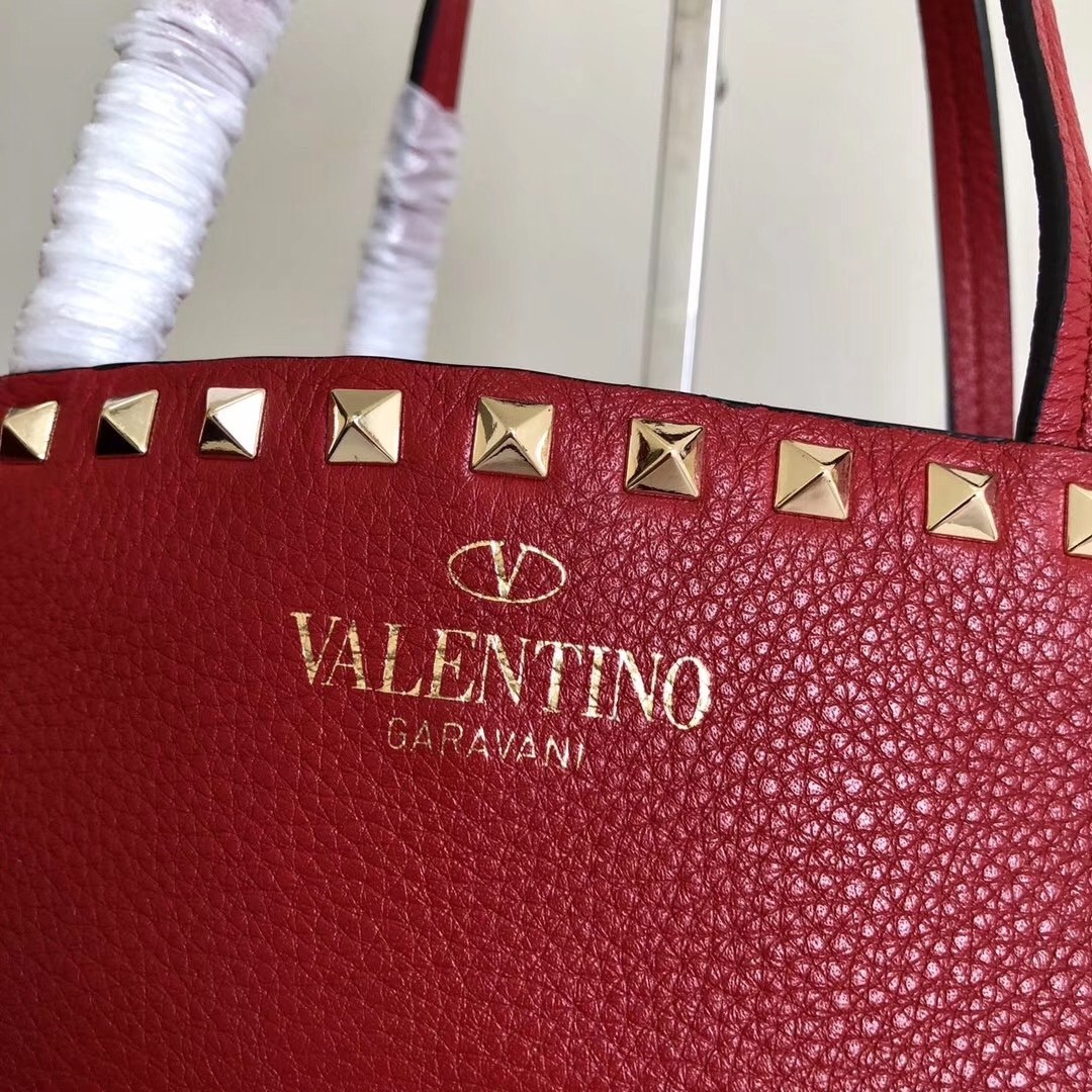 Valentino Rockstud Large Shopping Bag In Red Leather 584