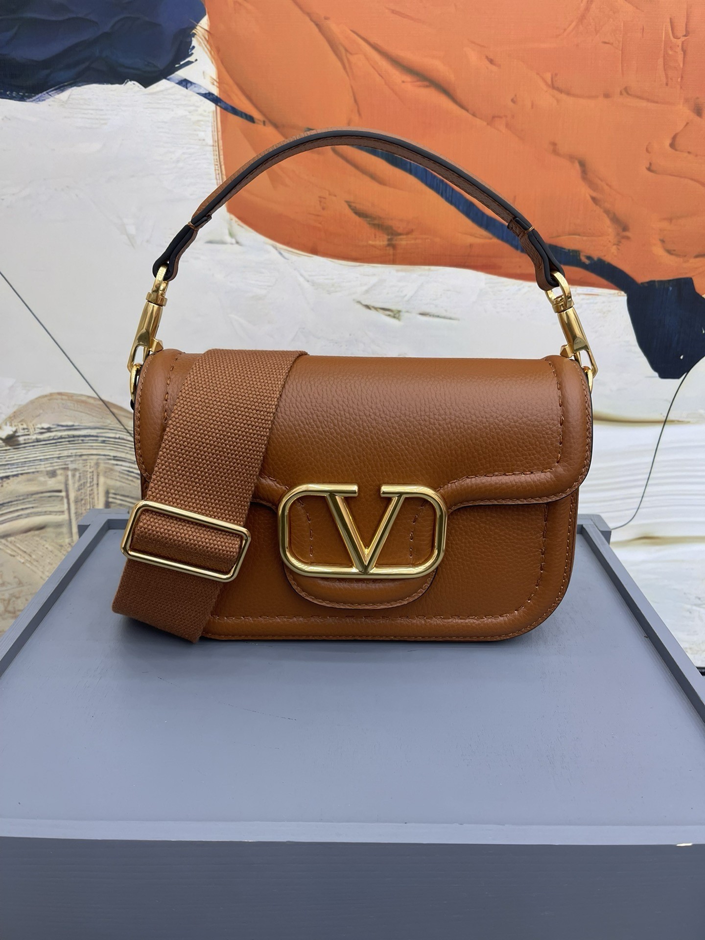 Valentino Alltime Shoulder Bag in Brown Grained Leather 465