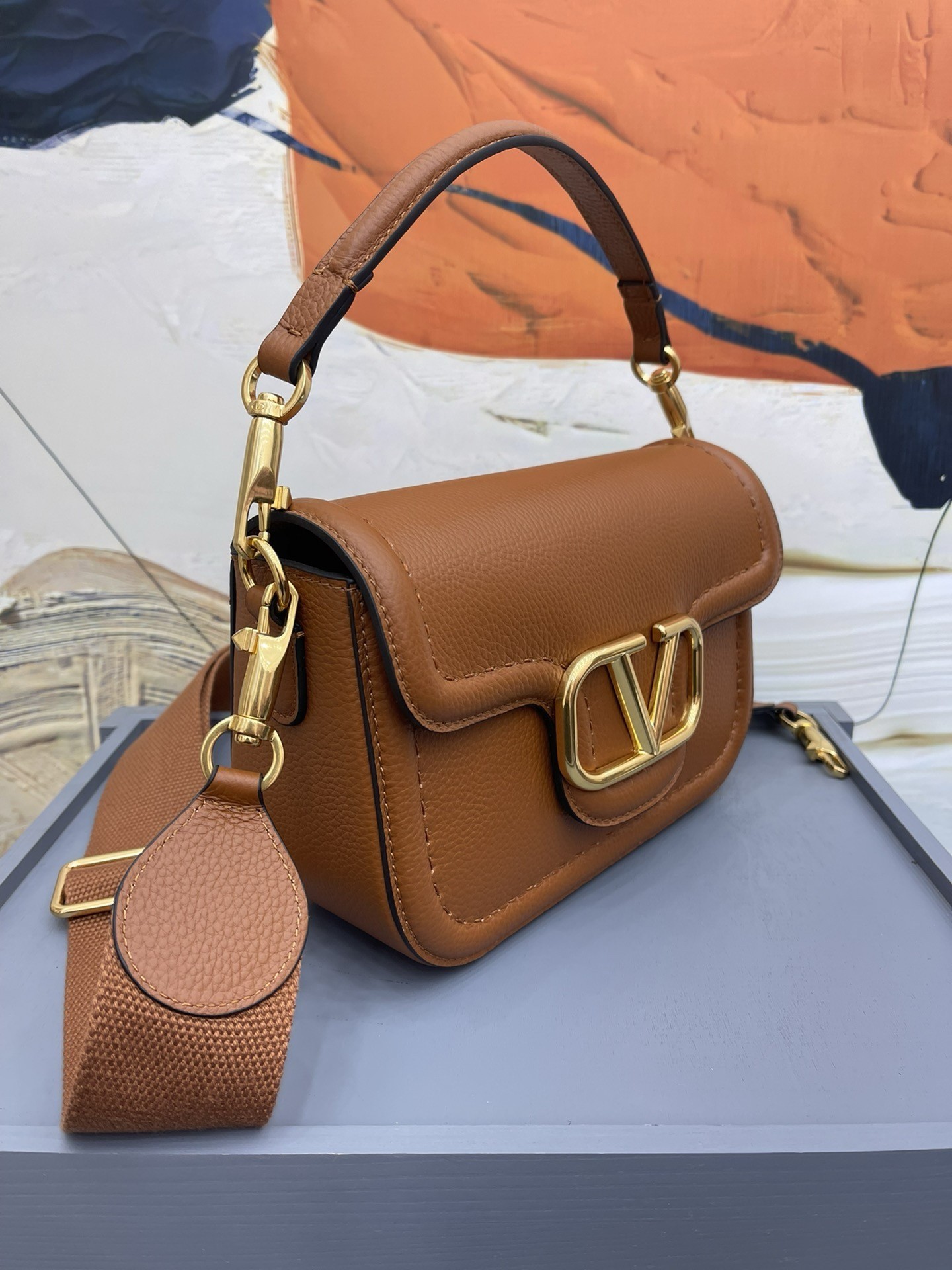 Valentino Alltime Shoulder Bag in Brown Grained Leather 465