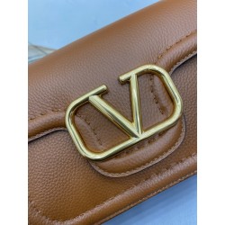 Valentino Alltime Shoulder Bag in Brown Grained Leather 465