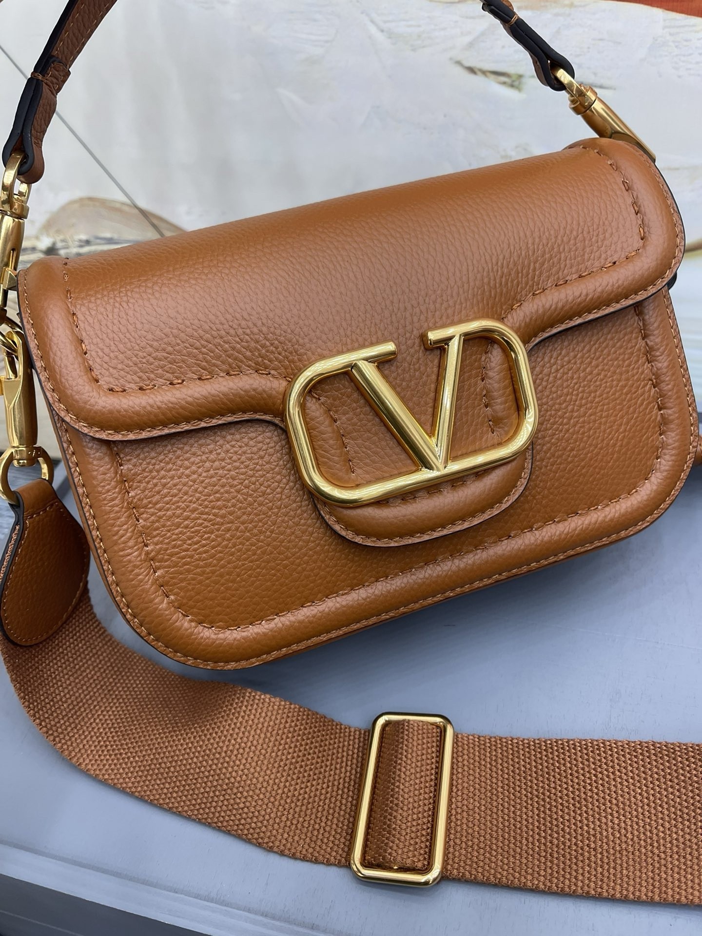 Valentino Alltime Shoulder Bag in Brown Grained Leather 465