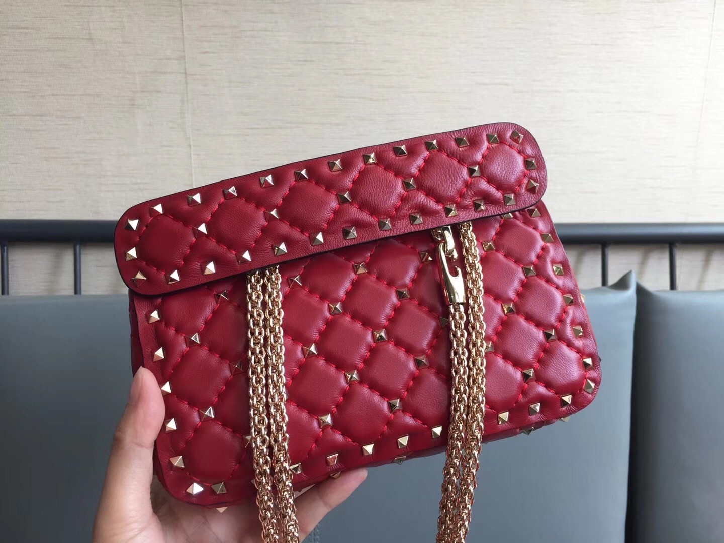 Valentino Rockstud Spike Small Bag In Red Lambskin 488