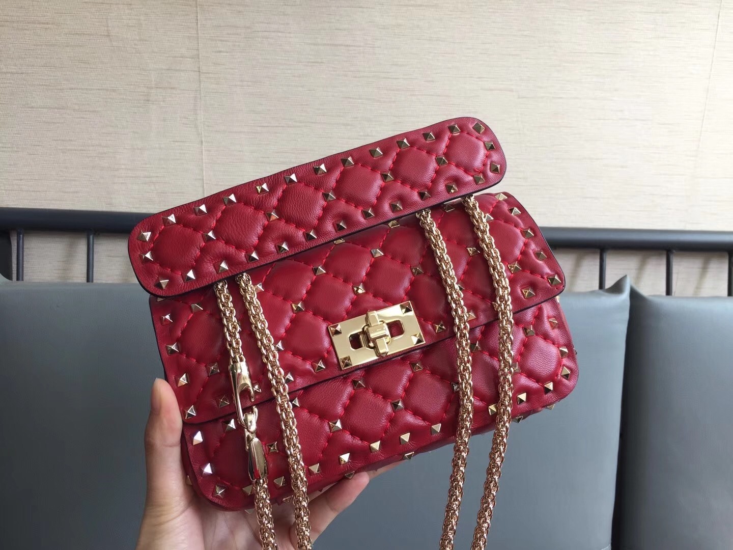 Valentino Rockstud Spike Small Bag In Red Lambskin 488