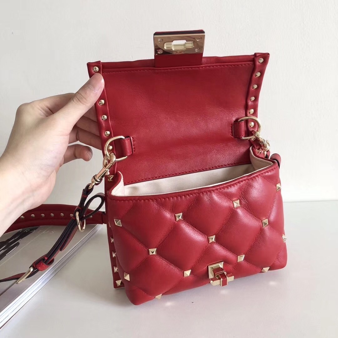 Valentino Candystud Mini Handbag In Red Lambskin 523