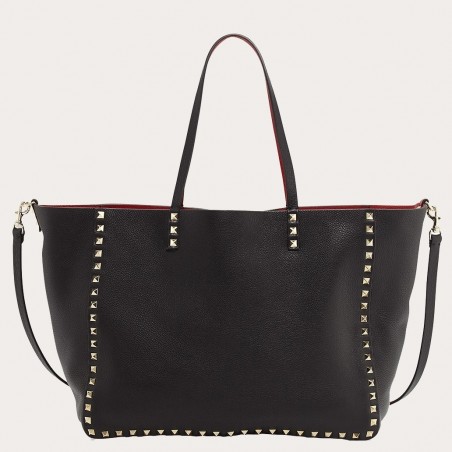 Valentino Black Rockstud Medium Reversible Tote 492