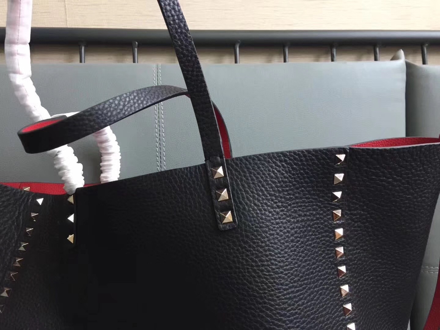 Valentino Black Rockstud Medium Reversible Tote 492