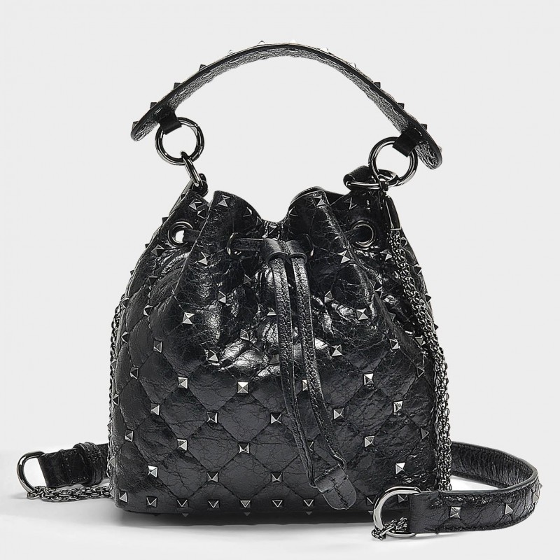 Valentino Small Black Rockstud Spike Bucket Bag 531