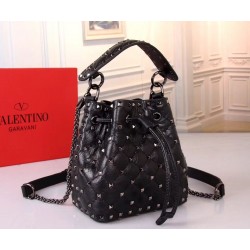 Valentino Small Black Rockstud Spike Bucket Bag 531