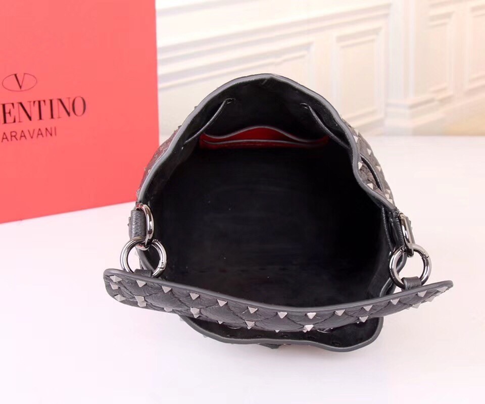 Valentino Small Black Rockstud Spike Bucket Bag 531