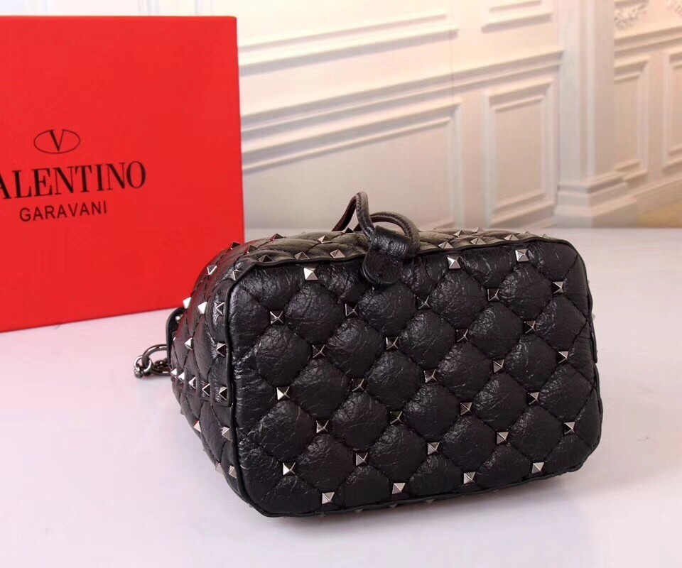 Valentino Small Black Rockstud Spike Bucket Bag 531