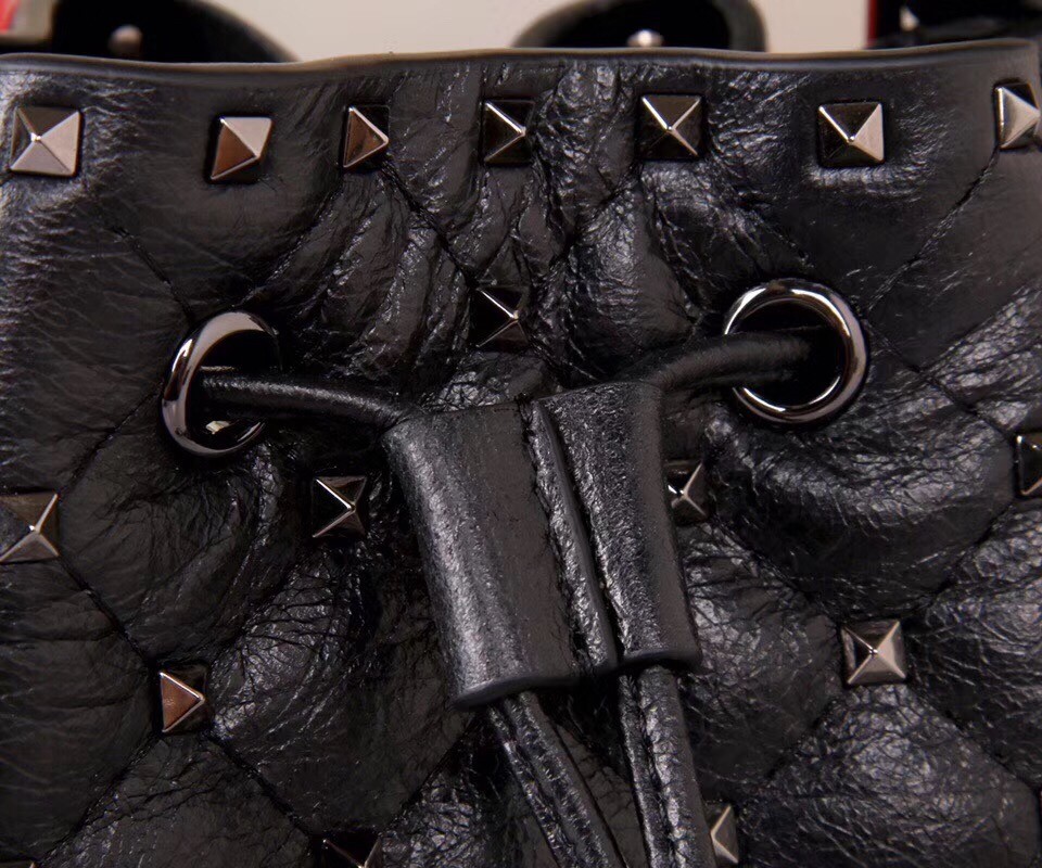 Valentino Small Black Rockstud Spike Bucket Bag 531