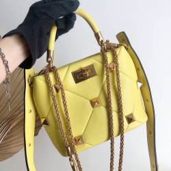 Valentino Small Roman Stud Top Handle Bag In Yellow Nappa 048