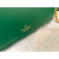 Valentino Stud Sign Shoulder Bag In Green Nappa Leather 088