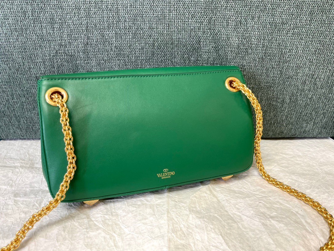 Valentino Stud Sign Shoulder Bag In Green Nappa Leather 088