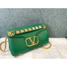 Valentino Stud Sign Shoulder Bag In Green Nappa Leather 088