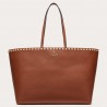 Valentino Rockstud Large Shopping Bag In Brown Leather  217