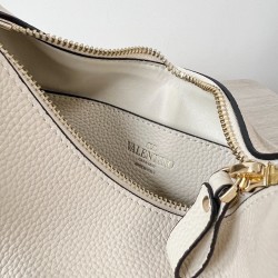 Valentino Rockstud Small Hobo Bag in White Grainy Calfskin 998