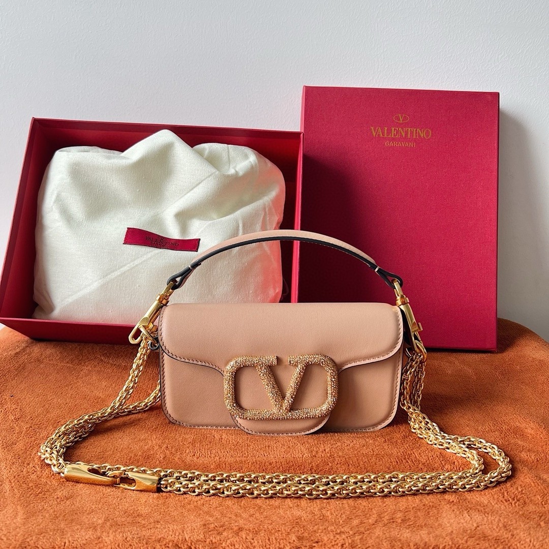 Valentino Small Loco Shoulder Poudre Bag with Crystals Logo 928