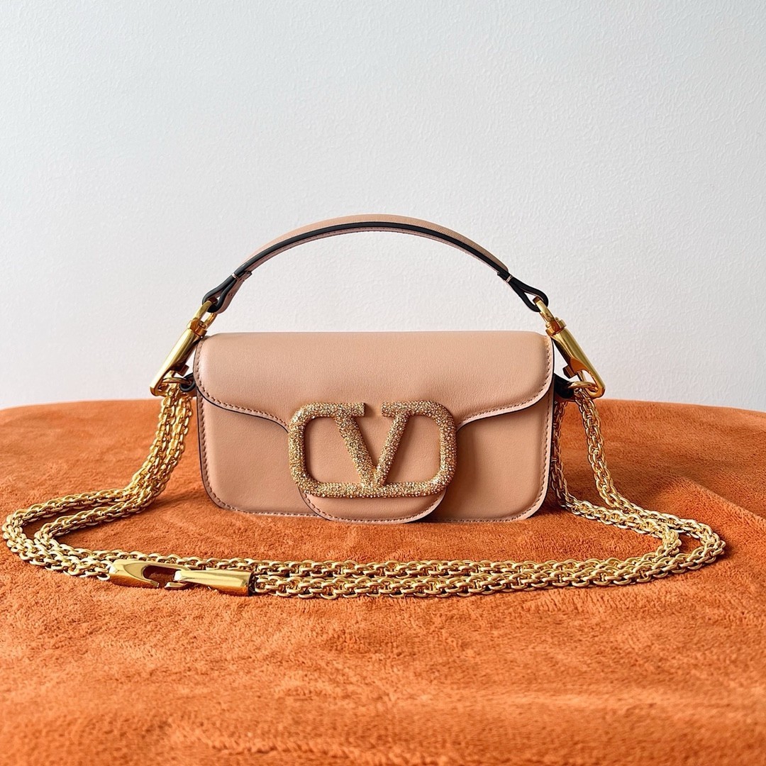 Valentino Small Loco Shoulder Poudre Bag with Crystals Logo 928