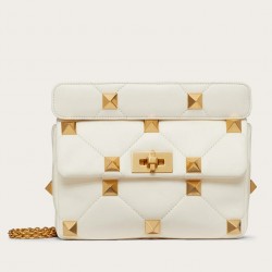 Valentino Medium Roman Stud Chain Bag In White Nappa 622