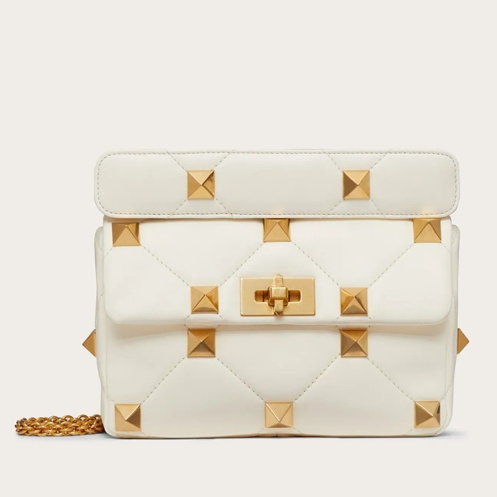 Valentino Medium Roman Stud Chain Bag In White Nappa 622