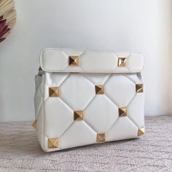 Valentino Medium Roman Stud Chain Bag In White Nappa 622