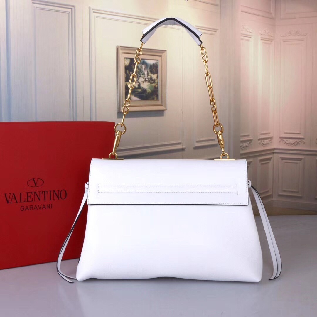 Valentino Medium VRing Chain Bag In White Grainy Calfskin 587